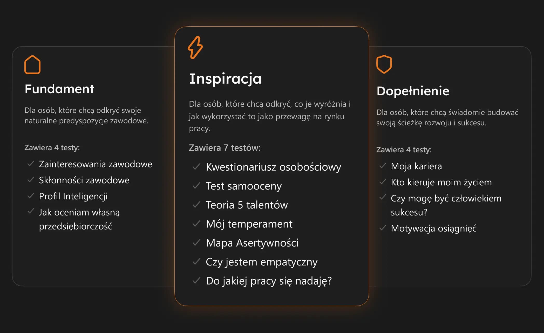 Pakiety z testami predyspozycji zawodowych.