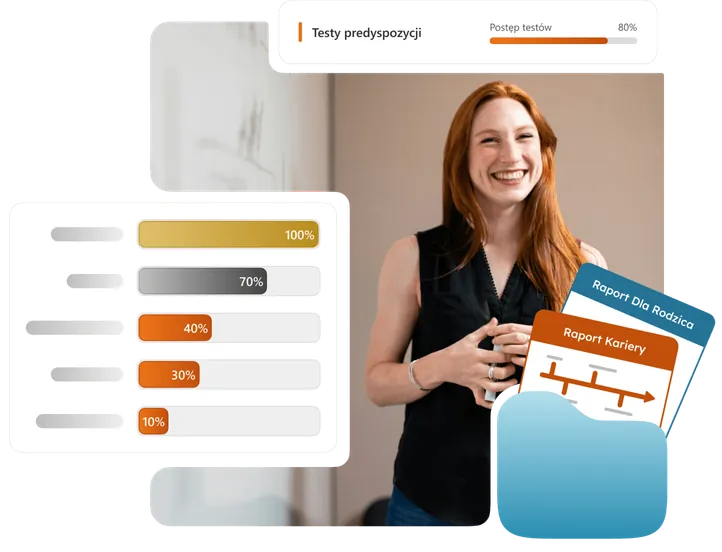 Doradca zawodowy z wynikami testów predyspozycji i raportami kariery